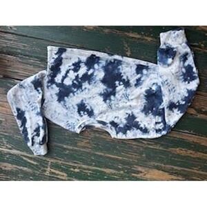 Shein Navy Blue White Tie Dye Cropped Sweatshirt Pullover Crew Neck Size 11-12Y